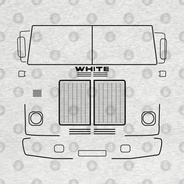 White Road Commander 1970s classic truck black outline graphic by soitwouldseem